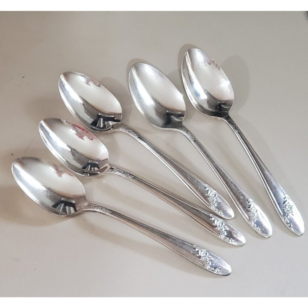 Set of 5 Oneida Queen Bess II Teaspoon Spoon 6" silverplate flatware